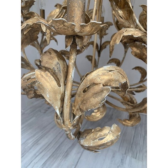 Image 1 of Florentine Art Gold Handmade Painted Metal 10 Light Wrought Iron Chandelier, Made In Italy