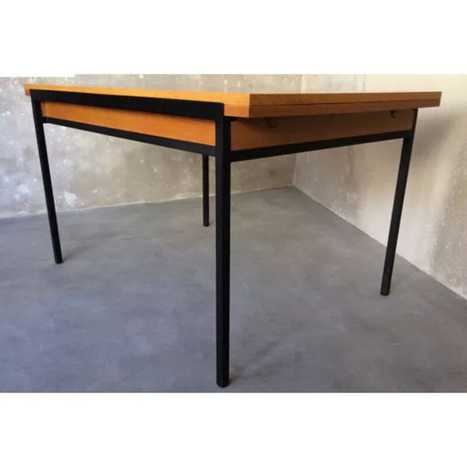 Table de salle à manger vintage en placage d'acajou par Charron, français 1950