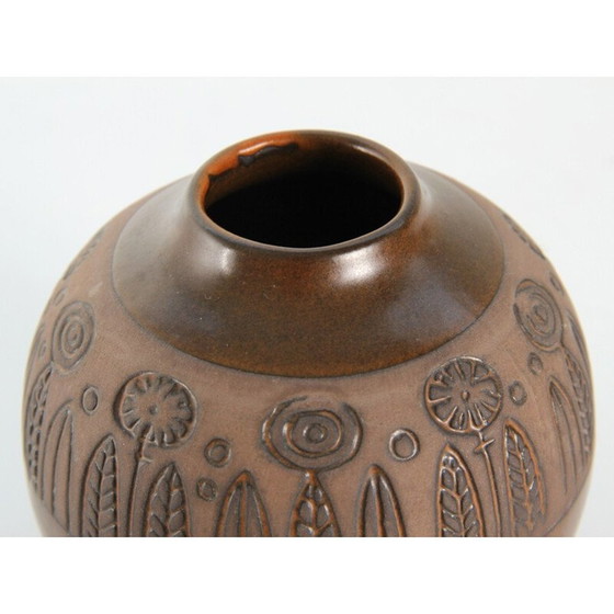 Image 1 of Vase rond vintage avec frise de fleurs par Goran Andersson pour Upsala Ekeby, 1960