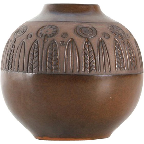 Image 1 of Vase rond vintage avec frise de fleurs par Goran Andersson pour Upsala Ekeby, 1960