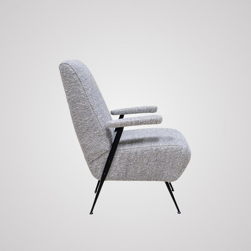 Paire de fauteuils vintage en laine et métal laqué noir, Italie 1950