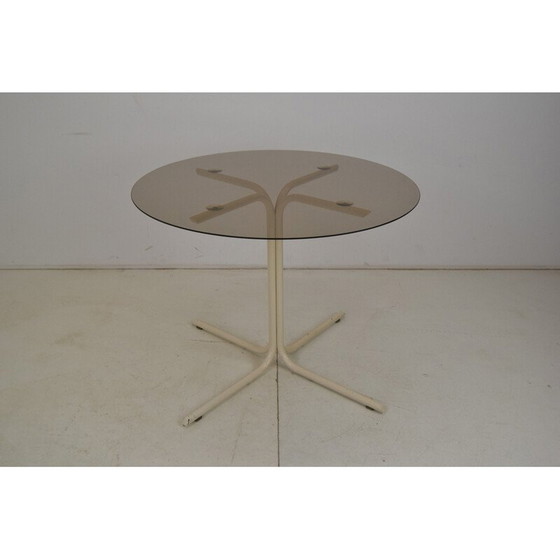 Image 1 of Table de salle à manger ronde vintage en métal et verre, Tchécoslovaquie, années 1970