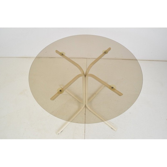 Image 1 of Table de salle à manger ronde vintage en métal et verre, Tchécoslovaquie, années 1970