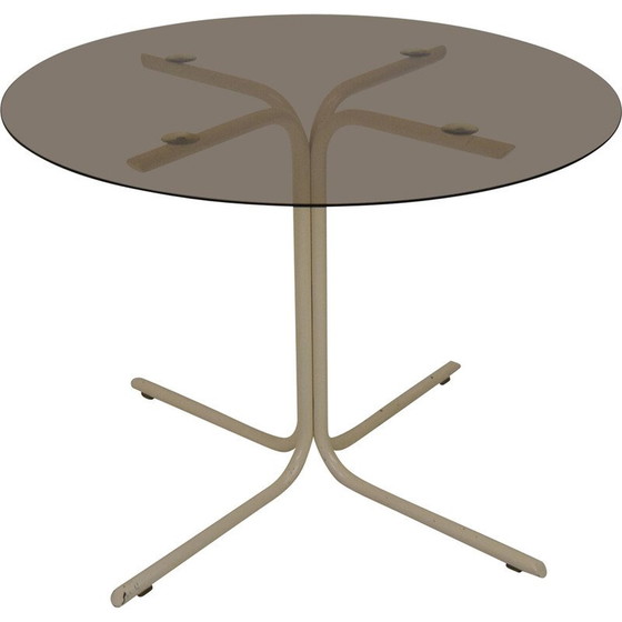 Image 1 of Table de salle à manger ronde vintage en métal et verre, Tchécoslovaquie, années 1970