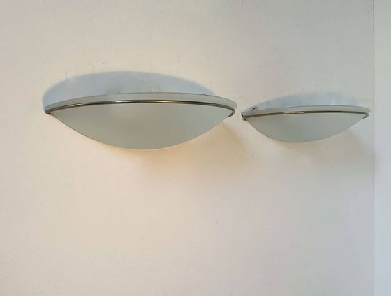 Image 1 of 2X Appliques En Laiton Et Verre Sablé - Italie 1970