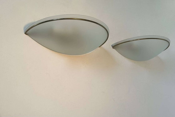 Image 1 of 2X Appliques En Laiton Et Verre Sablé - Italie 1970