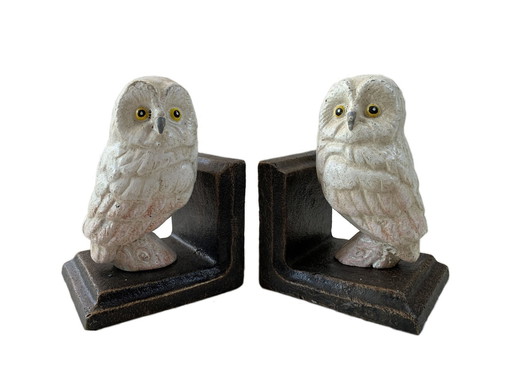 Ensemble de deux statues de hibou en fonte de style vintage