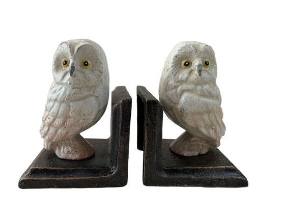 Image 1 of Ensemble de deux statues de hibou en fonte de style vintage
