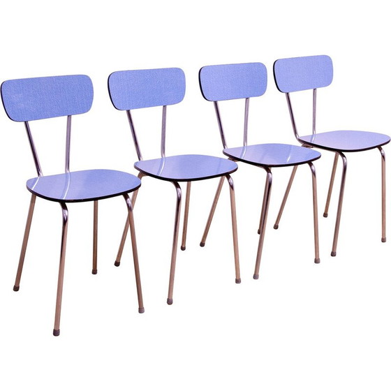 Image 1 of Ensemble de 4 chaises de café vintage en formica coloré et acier chromé, Tchécoslovaquie 1960