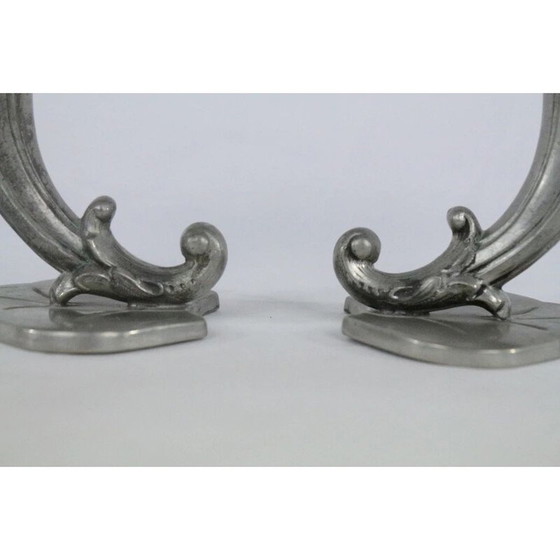 Image 1 of Paire de bougeoirs en étain art déco vintage par Gab, 1930