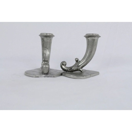 Image 1 of Paire de bougeoirs en étain art déco vintage par Gab, 1930