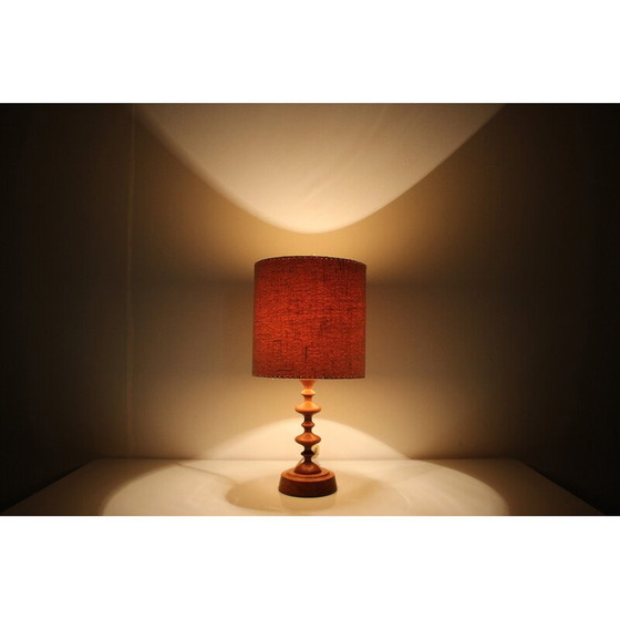 Image 1 of Lampe de table vintage en bois d'érable, papier et jute par Antonín Hepnar, Tchécoslovaquie 1970