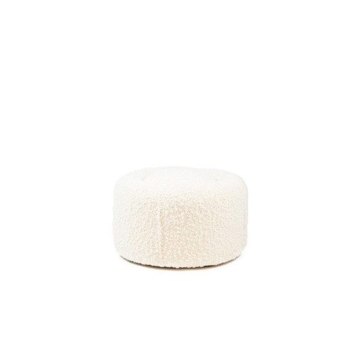 Pouf rond vintage en tissu avec nœuds blancs