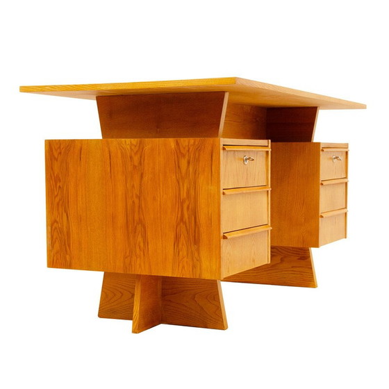 Image 1 of Bureau vintage en hêtre et contreplaqué, Tchécoslovaquie 1970