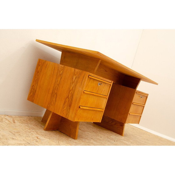 Image 1 of Bureau vintage en hêtre et contreplaqué, Tchécoslovaquie 1970