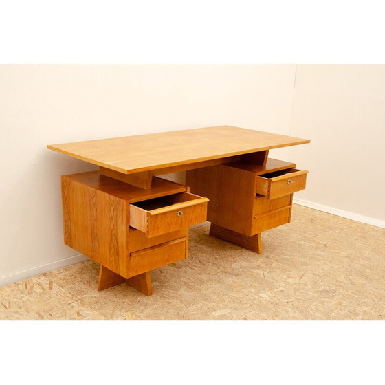 Image 1 of Bureau vintage en hêtre et contreplaqué, Tchécoslovaquie 1970