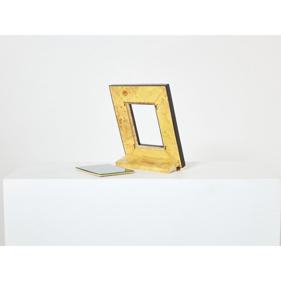 Image 1 of Cadre photo vintage en laiton et marqueterie de corne, Italie 1970