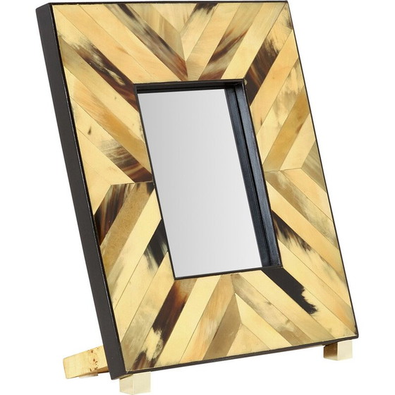 Image 1 of Cadre photo vintage en laiton et marqueterie de corne, Italie 1970