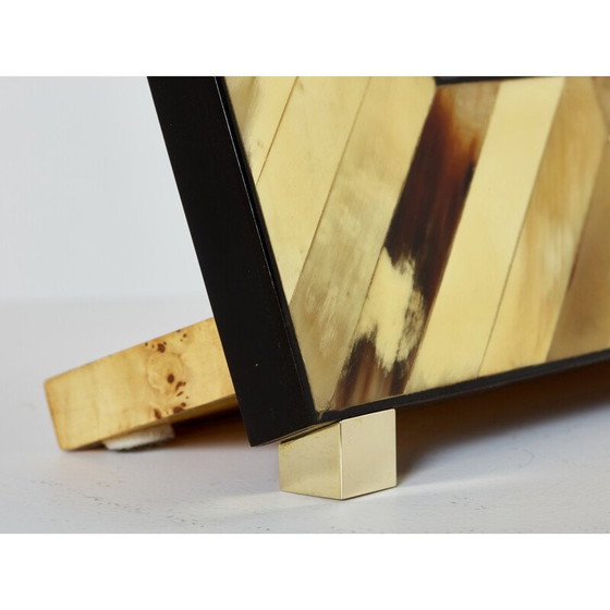 Image 1 of Cadre photo vintage en laiton et marqueterie de corne, Italie 1970