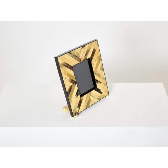 Image 1 of Cadre photo vintage en laiton et marqueterie de corne, Italie 1970