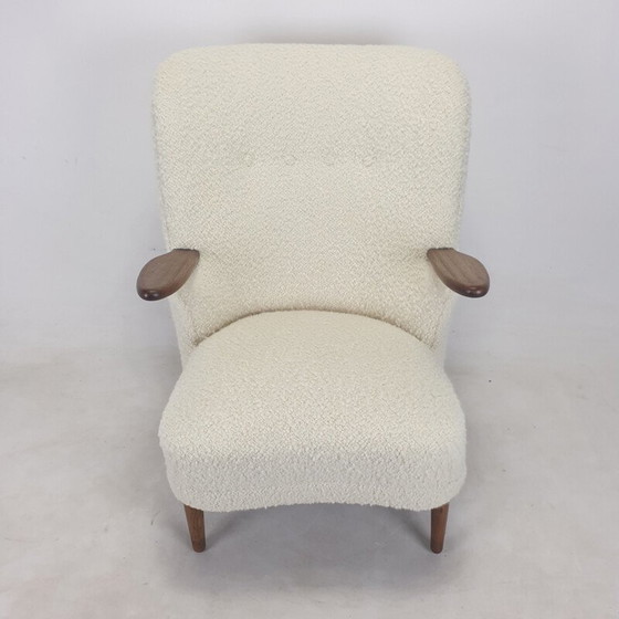 Image 1 of Paire de fauteuils vintage en tissu et bois de chêne par Kronen Aarhus, Danemark 1950