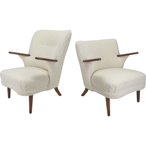 Paire de fauteuils vintage en tissu et bois de chêne par Kronen Aarhus, Danemark 1950