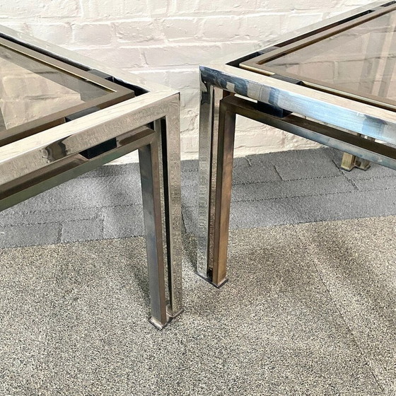 Image 1 of Paire de tables d'appoint vintage en chrome et laiton, Italie 1970