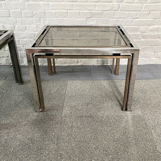 Image 1 of Paire de tables d'appoint vintage en chrome et laiton, Italie 1970