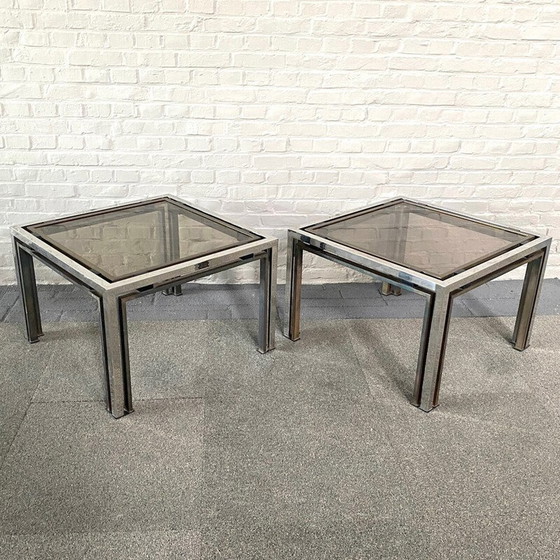 Image 1 of Paire de tables d'appoint vintage en chrome et laiton, Italie 1970