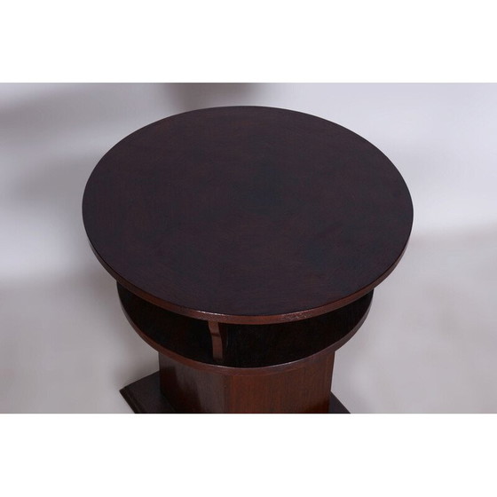 Image 1 of Table ronde Vintage Art Déco en placage de chêne, Tchécoslovaquie 1920