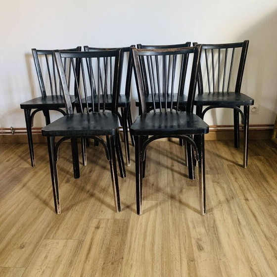 Image 1 of Ensemble de 6 chaises noires Baumann N153, 1950-1960