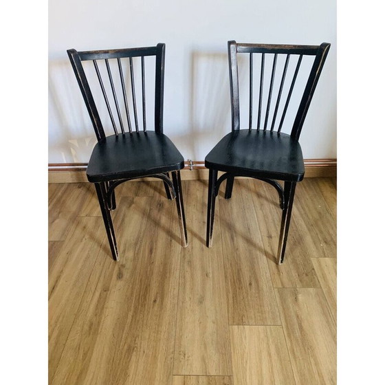 Image 1 of Ensemble de 6 chaises noires Baumann N153, 1950-1960
