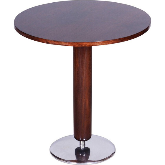 Image 1 of Table ronde vintage Art Déco en noyer et chrome par Jindrich Halabala pour Up Zavody, République Tchèque années 1930