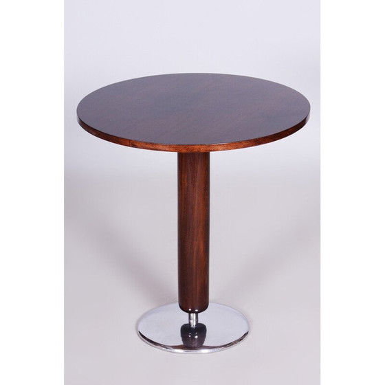 Image 1 of Table ronde vintage Art Déco en noyer et chrome par Jindrich Halabala pour Up Zavody, République Tchèque années 1930