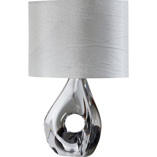 Lampe de table vintage en cristal et soie pour Daum, France 1950