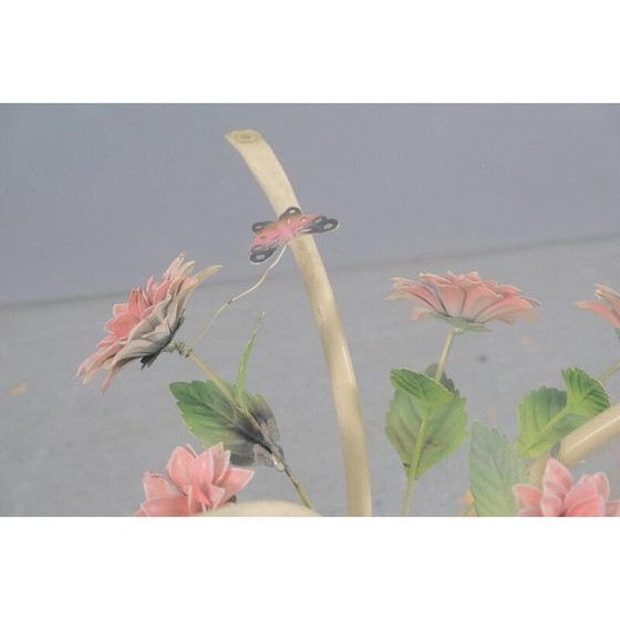 Image 1 of Table d'appoint vintage en métal blanc avec fleurs, Allemagne 1970