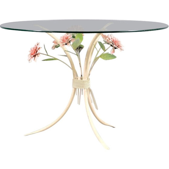Image 1 of Table d'appoint vintage en métal blanc avec fleurs, Allemagne 1970