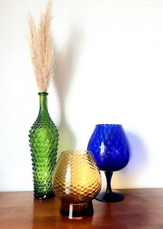 Image 1 of 2X Vases Optique En Verre Empoli, Italie 1960