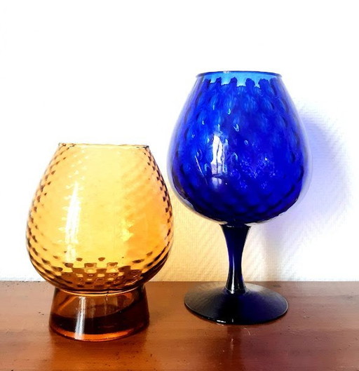 2X Vases Optique En Verre Empoli, Italie 1960