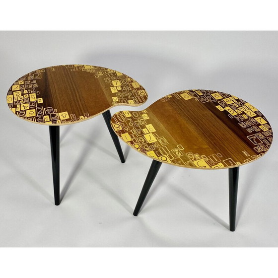 Image 1 of Paire de tables basses vintage en bois de haricot à motifs