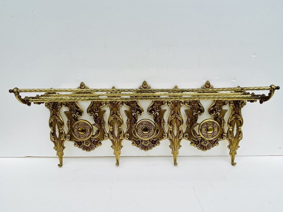 Image 1 of Bronze, Vintage Louis Xv Style, Porte-manteau mural et étagère, 1960S