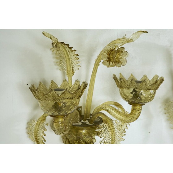 Image 1 of Paire d'appliques en verre de Murano ambré du milieu du siècle dernier, années 1940