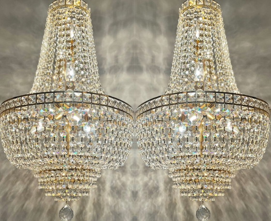 Image 1 of 2X Swarovski Branded Chandeliers Pendentifs Lampe de Poche Chandeliers Cristal