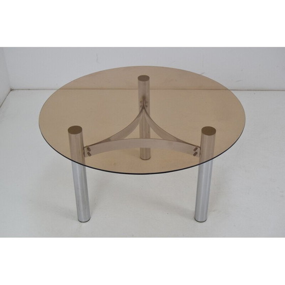 Image 1 of Table basse vintage en verre chromé, Tchécoslovaquie 1980