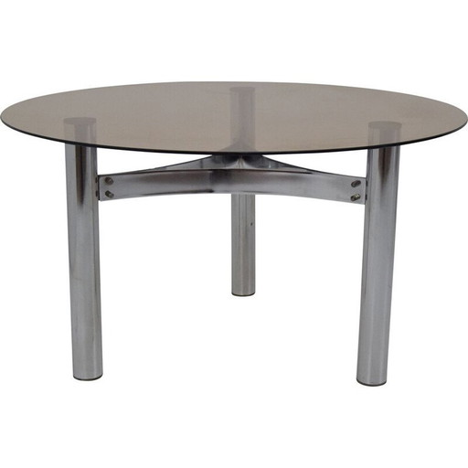 Table basse vintage en verre chromé, Tchécoslovaquie 1980