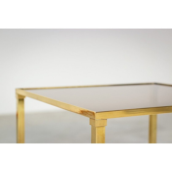 Image 1 of Paire de tables d'appoint vintage en laiton et verre fumé par Lefevre, France 1970