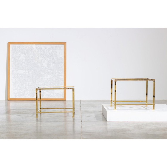 Image 1 of Paire de tables d'appoint vintage en laiton et verre fumé par Lefevre, France 1970