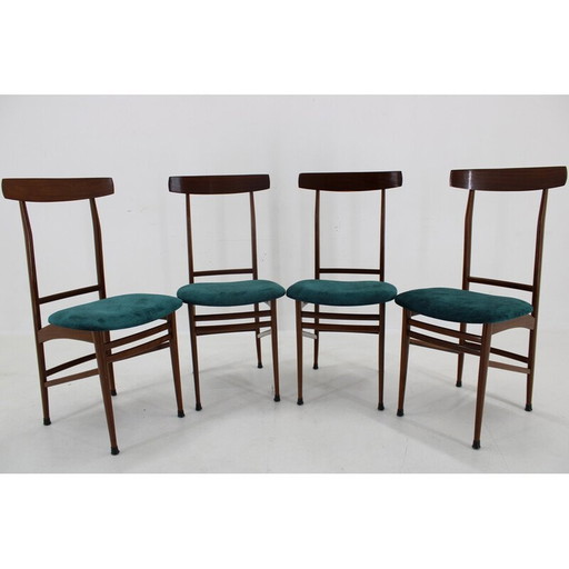 Ensemble de 4 chaises de salle à manger vintage en acajou, Italie 1960
