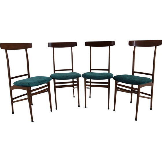 Image 1 of Ensemble de 4 chaises de salle à manger vintage en acajou, Italie 1960