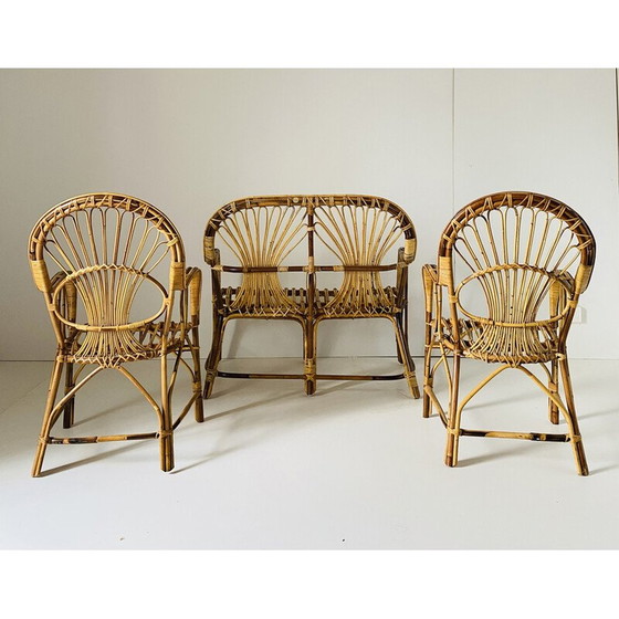 Image 1 of Ensemble de jardin vintage en rotin et bambou, Italie, années 1970